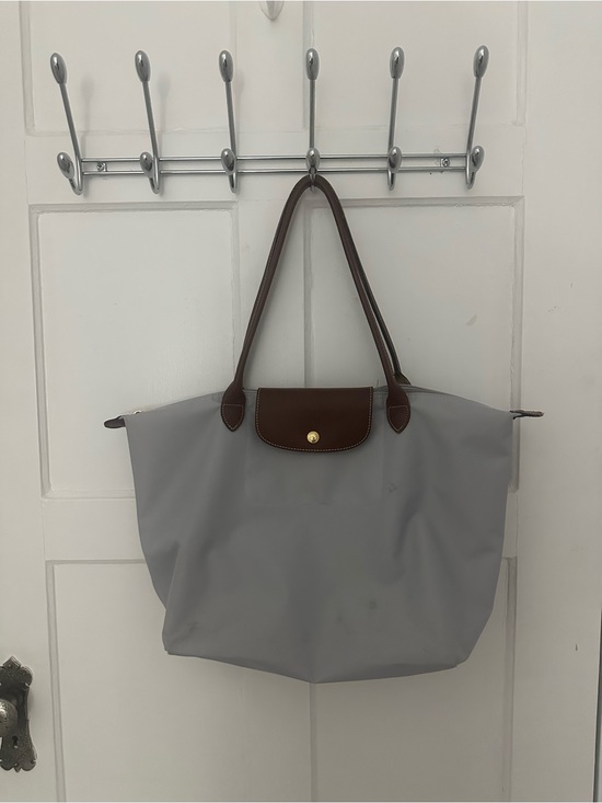 Longchamp Handbags - Longchamp Le Pliage Tote Bag - Grey with Brown Trim